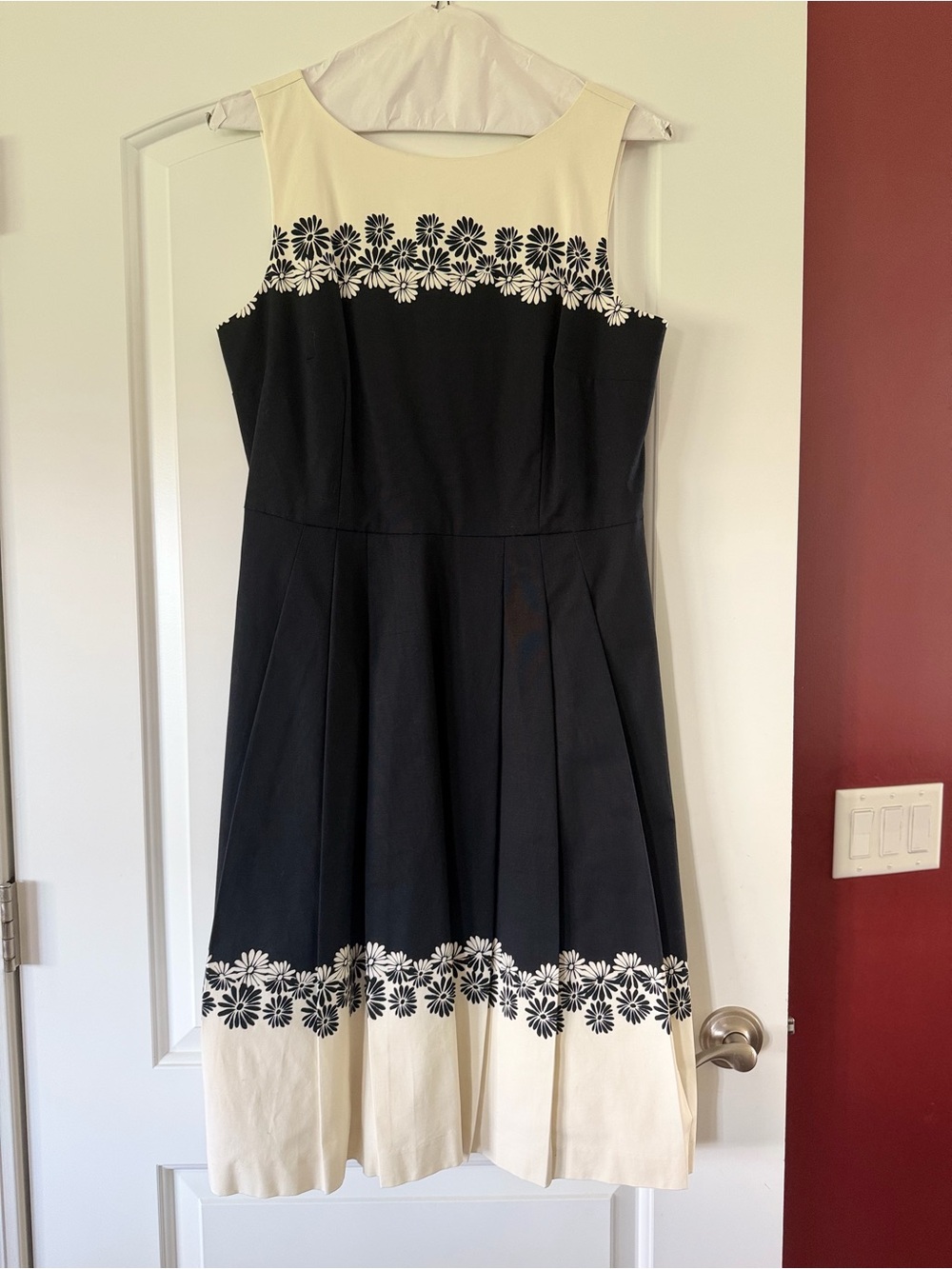 Talbots Black and Cream Floral-Trim Sleeveless Midi Dress with Matching Sweater
